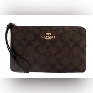Coach large zip wristlet brown/gold